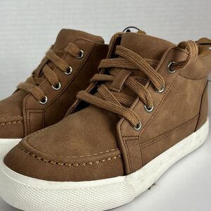 Wonder Nation Boys Brown High Top Sneakers Side Zip Lace Up Casual
